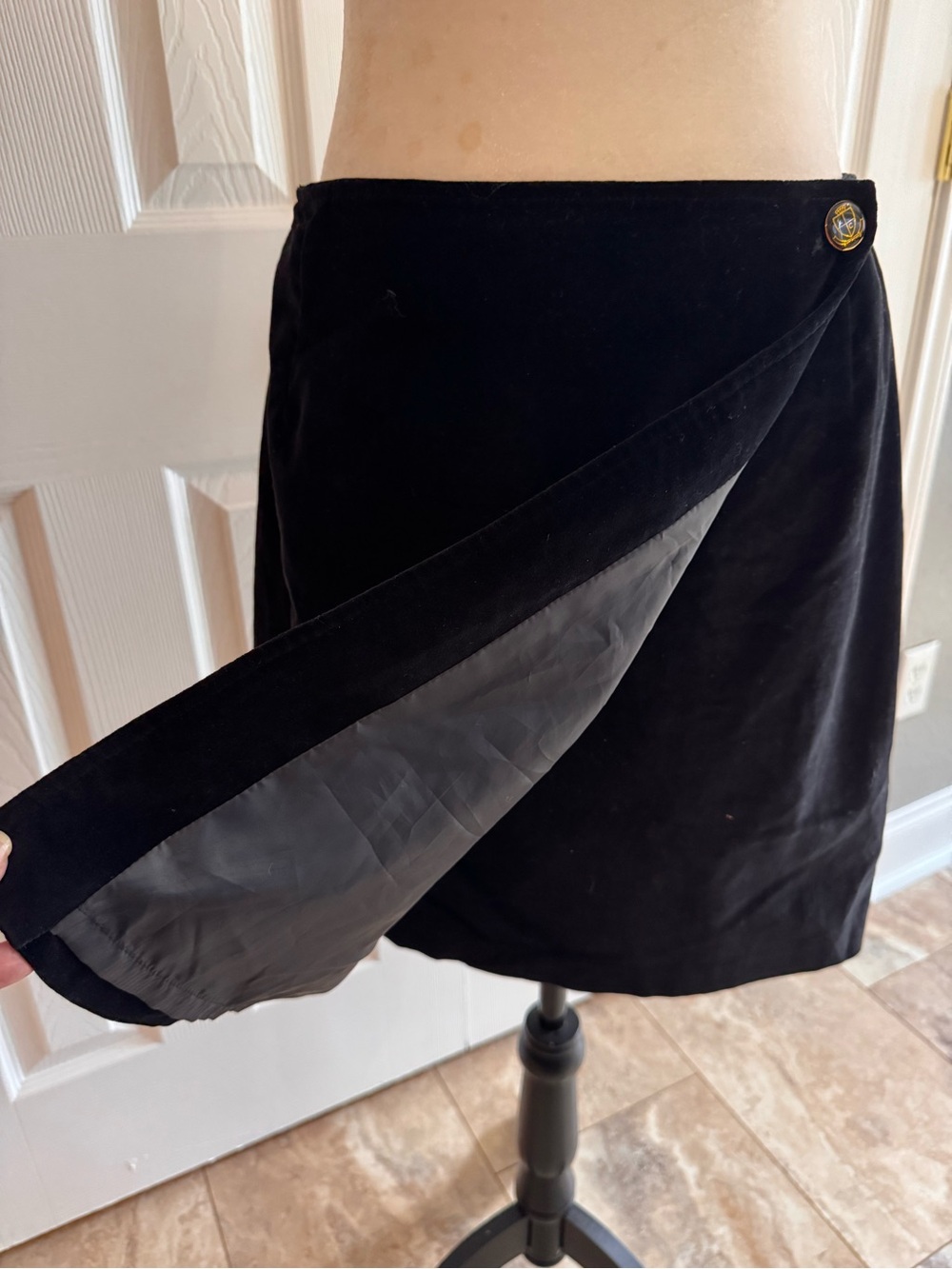 Liz Claiborne Black Velvet Wrap Mini Skirt with Button Accent